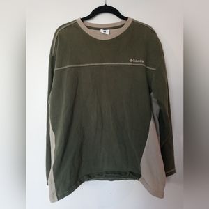 Mens Columbia Forest Green Beige Thick Cotton Long Sleeve Crew Neck Shirt Large